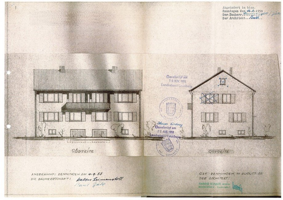Ansicht S�d+Ost Doppelhaush�lfte Renningen