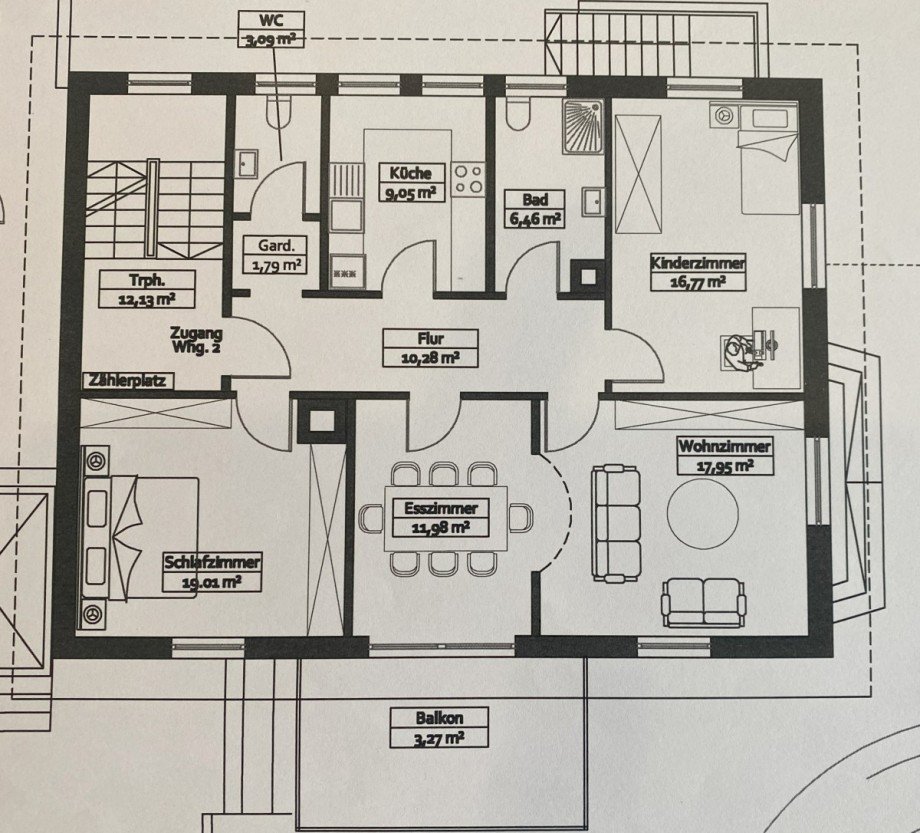 OG-Grundriss Etagenwohnung Aidlingen